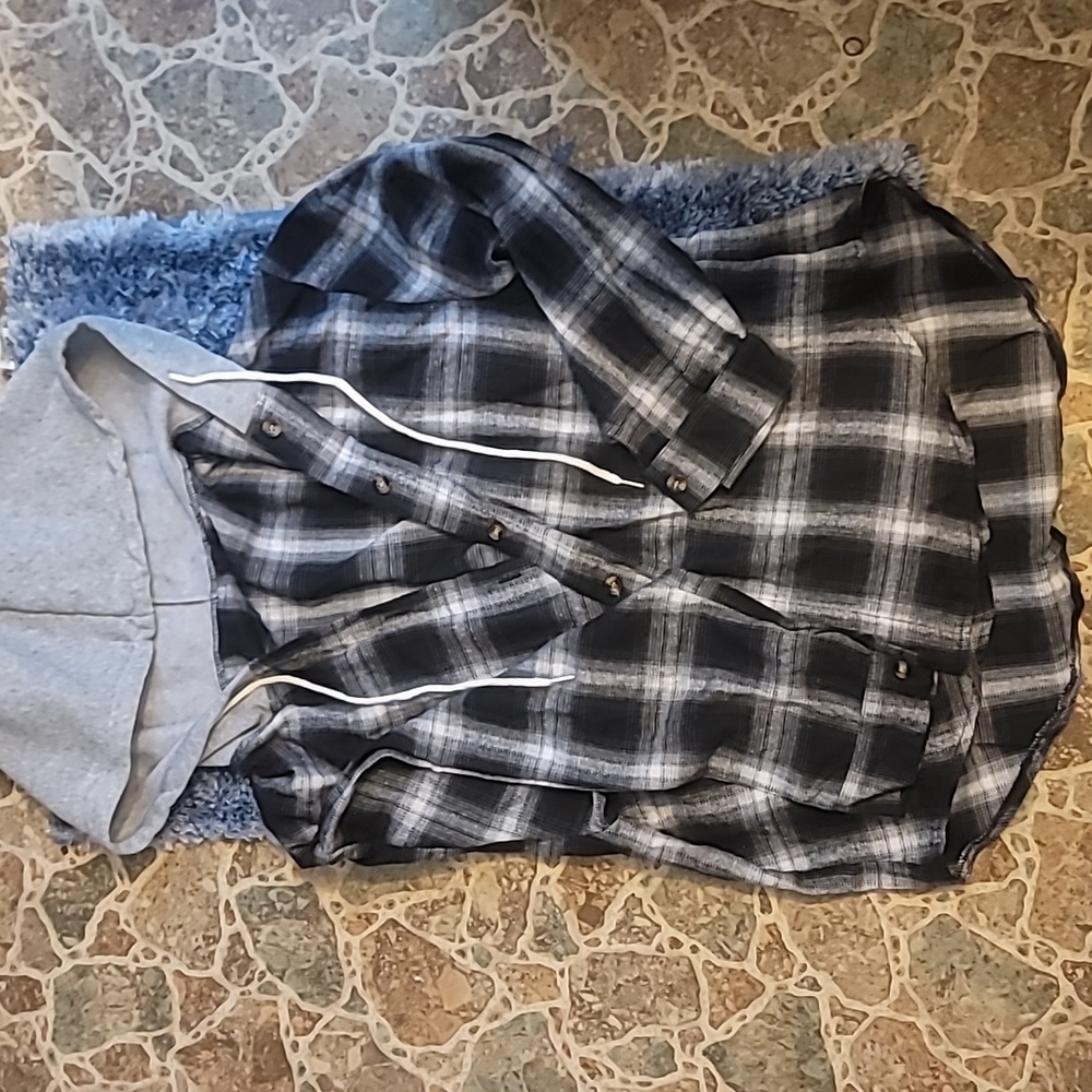 Plaid button down with hood